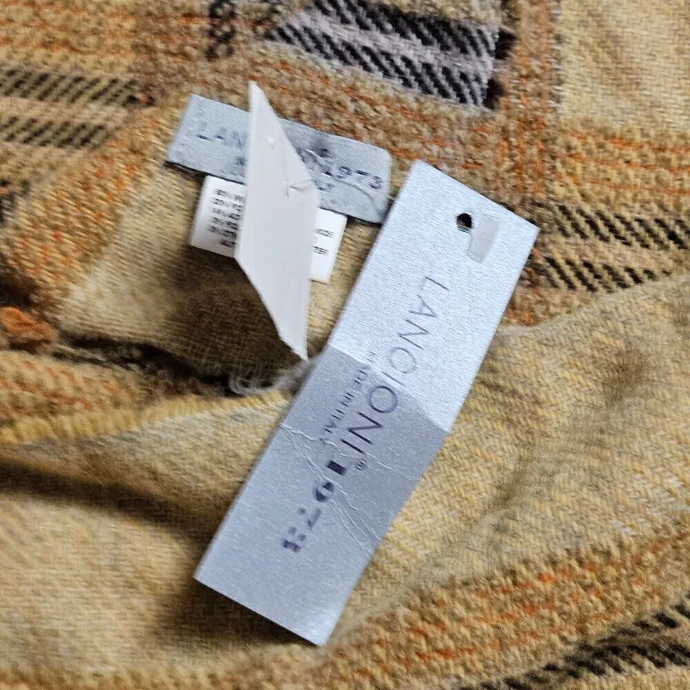 Lancioni 1973 Wool Blend Plaid Long Wrap Scarf‎ Fringed Artisanal Classic
